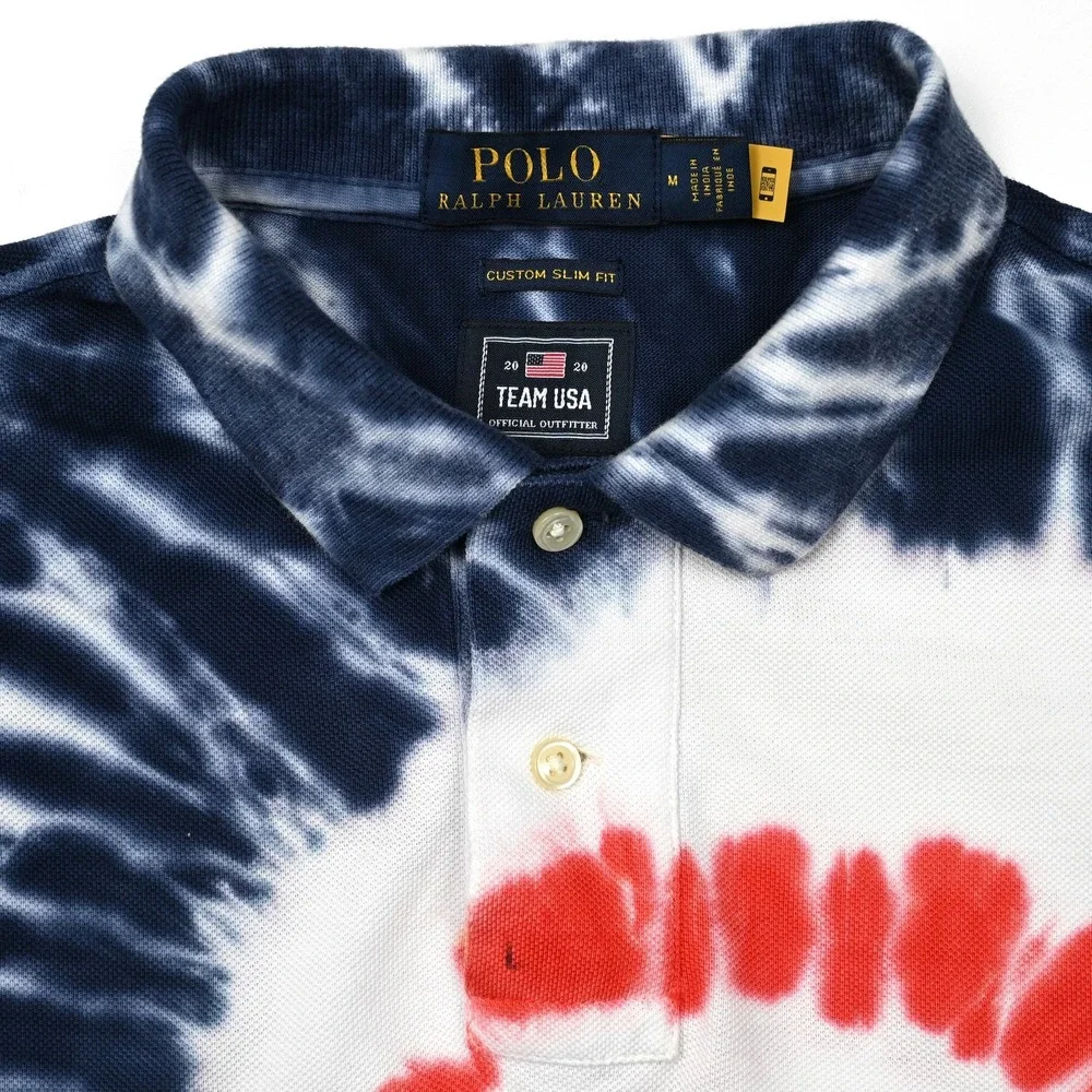 Polo Ralph Lauren Team USA Polo Shirt Mens M Slim Fit Blue Tie Dye Olympics 2020